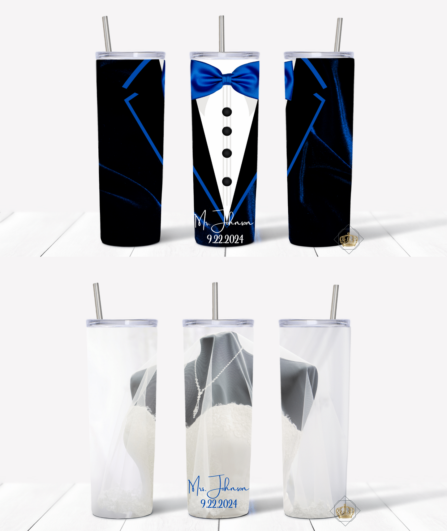 Personalized Bride and Groom Skinny Tumbler - Personalized Newlywed Tumbler, Laser Engraved, Stainless Steel Tumbler, Future Mrs Gift