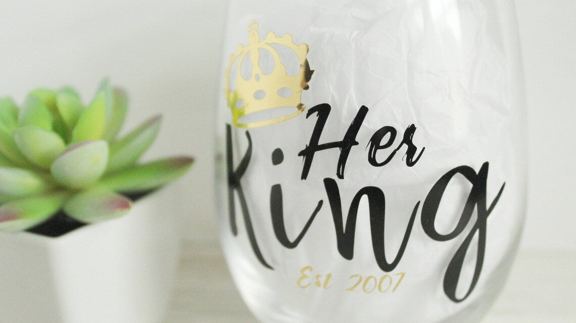 His Queen and Her King Stemless Wine Glass Set