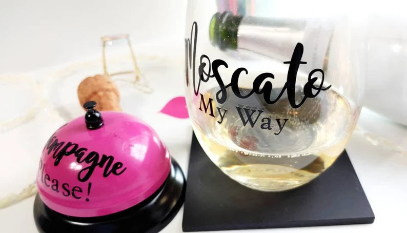 Gift Set | Moscato My Way Wine Glass | Champagne Wine Lover | Champagne Please Call Bell | Anniversary | Engagement Gift For Her