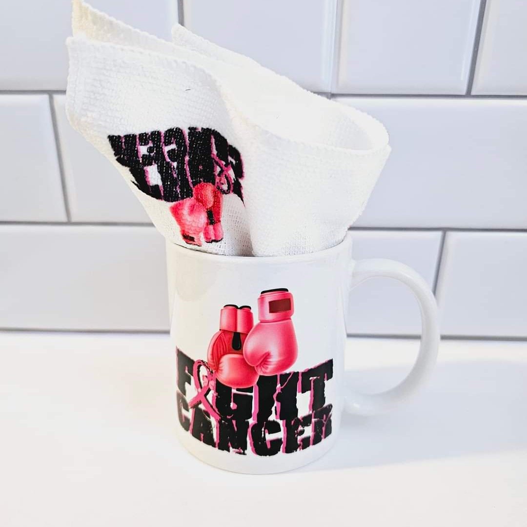 Cancer awareness mug, cancer support gift, fight cancer mug, pink ribbon mug, cancer warrior gift, coffee mug for cancer patients, cancer survivor gift, pink boxing gloves mug, cancer awareness gift set, motivational coffee mug