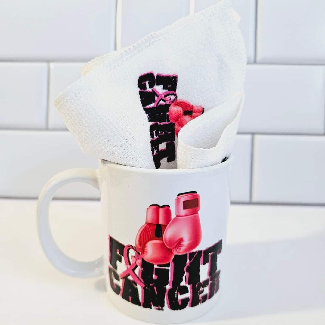 Cancer awareness mug, cancer support gift, fight cancer mug, pink ribbon mug, cancer warrior gift, coffee mug for cancer patients, cancer survivor gift, pink boxing gloves mug, cancer awareness gift set, motivational coffee mug