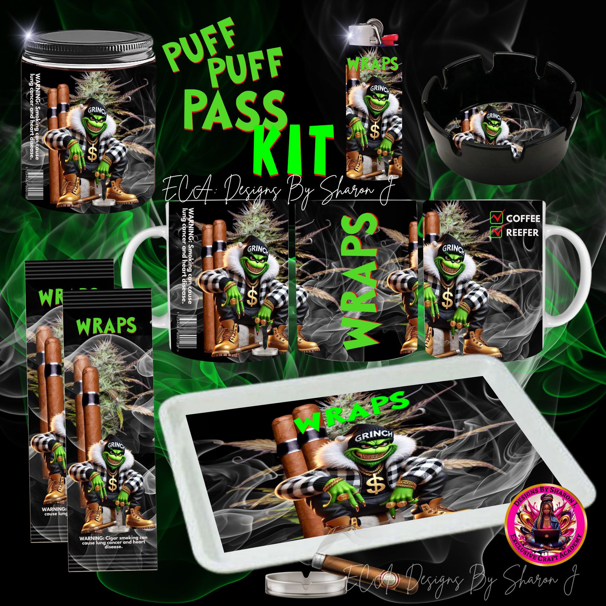 Puff Puff Pass Kit, Holiday Gift Set, 8x8x4 Gift Box, 15 oz Mug, Rolling Tray 4.5x6.5, Herb Jar, Lighter, Cigars, Ashtray, Unique Holiday Gift, Fun Holiday Gifts, Edgy Christmas Gift Set, Complete Gift Set, High-Quality Holiday Accessories, Thanksgiving Ready, Pre-Order Holiday Set, Christmas Gift Set

