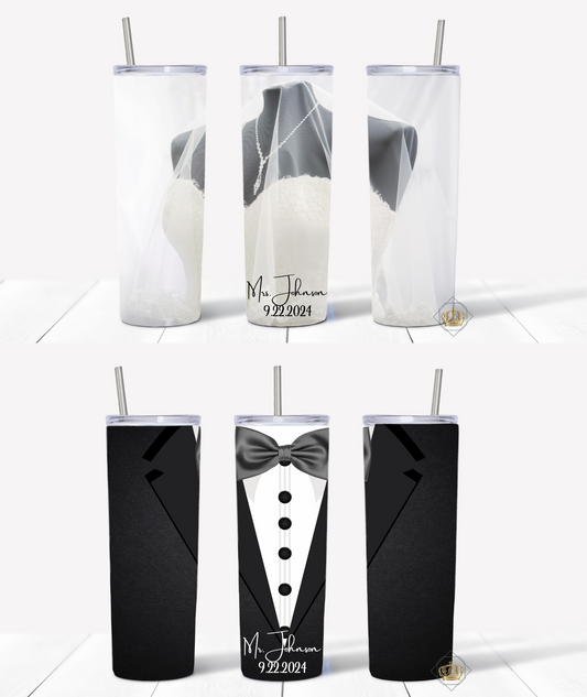 Mr. and Mrs. Tumbler Gift Set Personalized Bride Groom Name Anniversary Wedding Gift